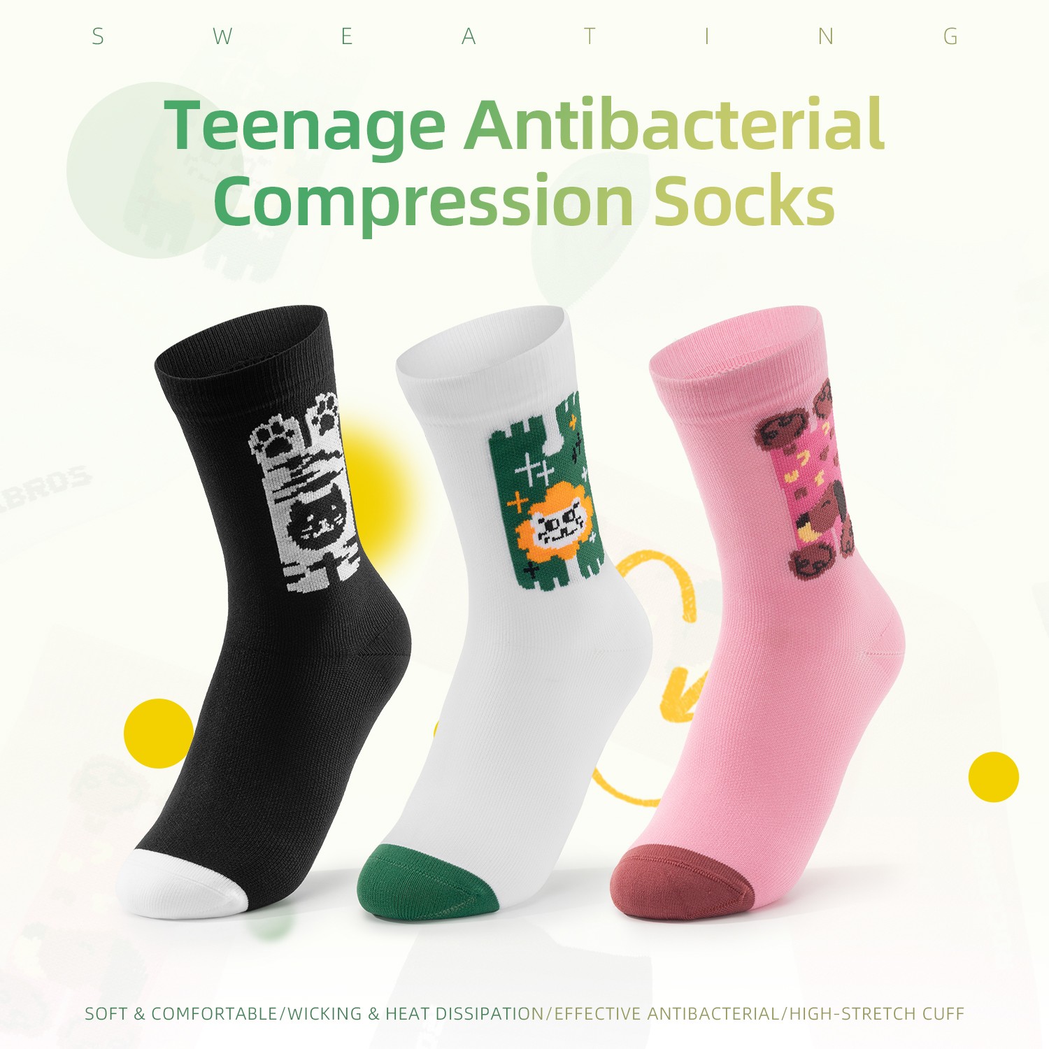 ROCKBROS Kids Socks Teens Crew Athletic Half Cushioned Sport Breathable Socks