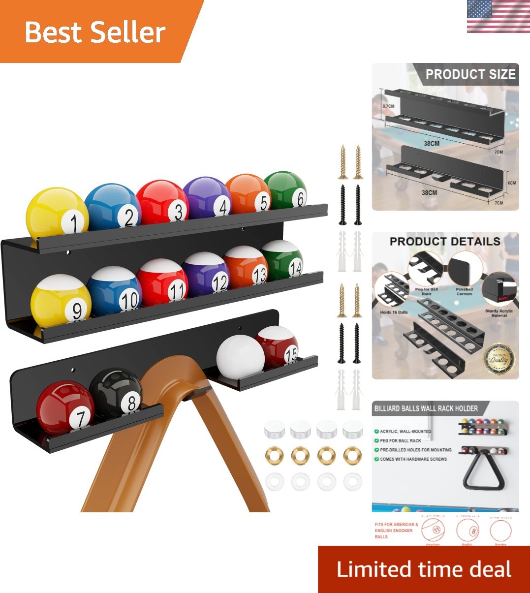 Compact Acrylic Billiard Ball Wall Storage – 3-Layer Rack for Pool Rooms