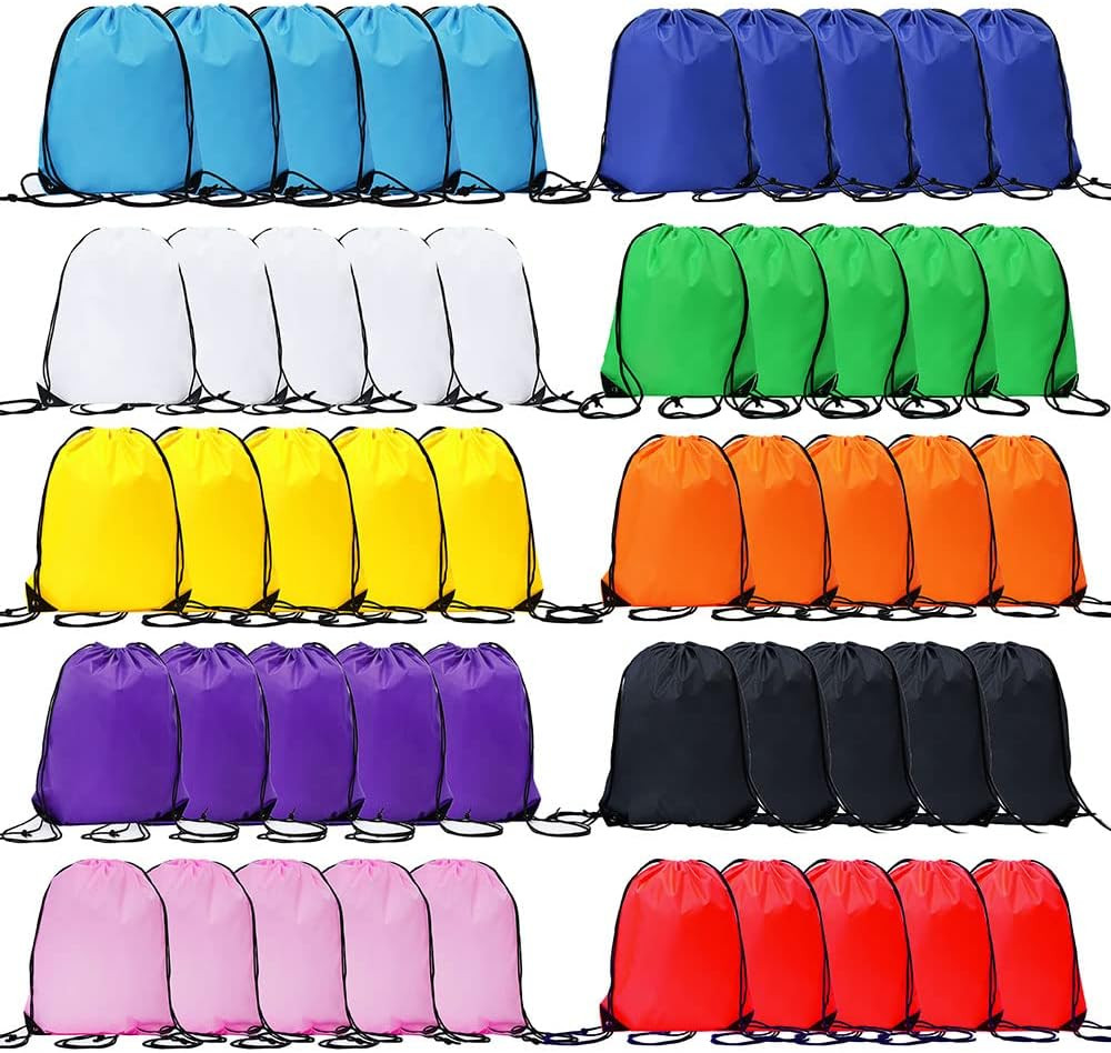 50 Pcs Drawstring Bags, Bulk Draw String Backpack, Cinch Polyester Bag for Gym S