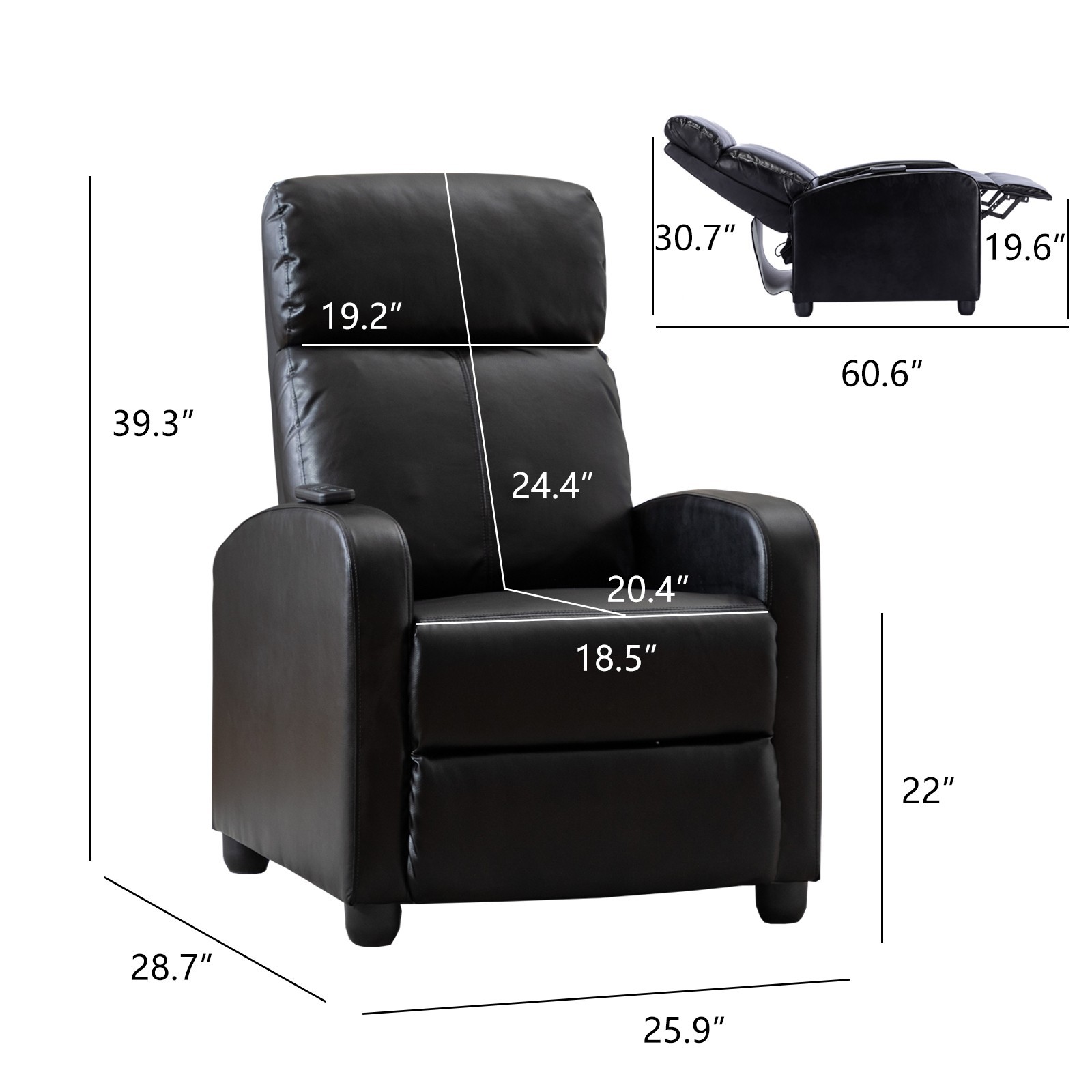 EBELLO Home Theater Seating Massage PU Leather Recliner Chair for Living Room