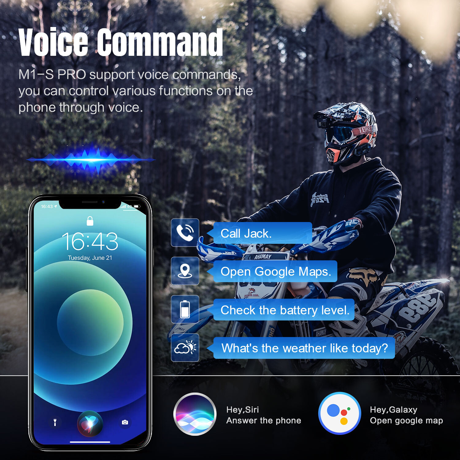 M1-S Pro 2000M Motorcycle Intercom Helmet Bluetooth Headset 8 Riders Interphone