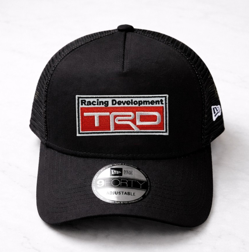TRD Black New Era Mesh Trucker Hat, Unisex Hat, Embroidered Logo Hat