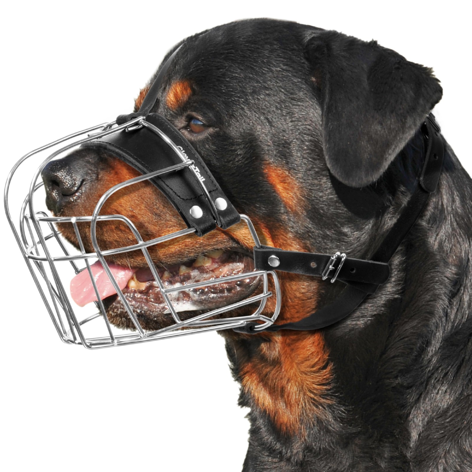 CleverTail XL Metal Dog Muzzle for Extra Large, Silver Wire & Black Straps