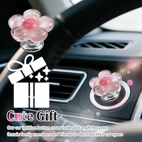 Flower Car Push Start Button Cover,Cute Push to Start Button Cover as Car