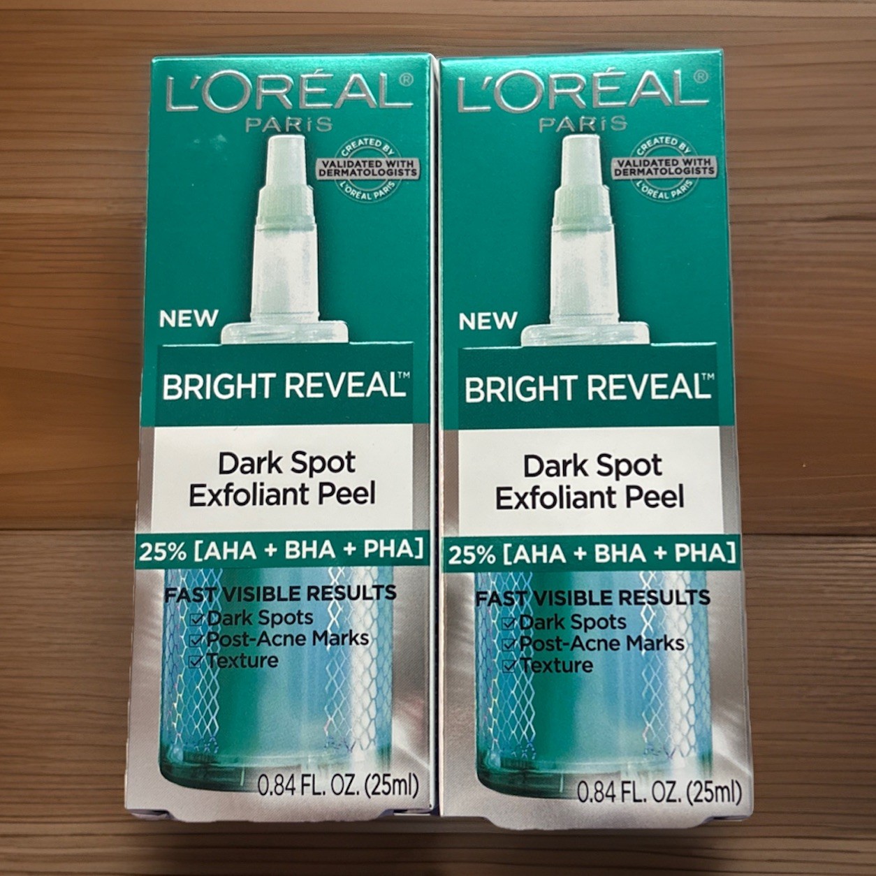 Loreal Bright Reveal Dark Spot Exfoliant Peel .84 oz 25% AHA BHA PHA 2 Pack! NEW