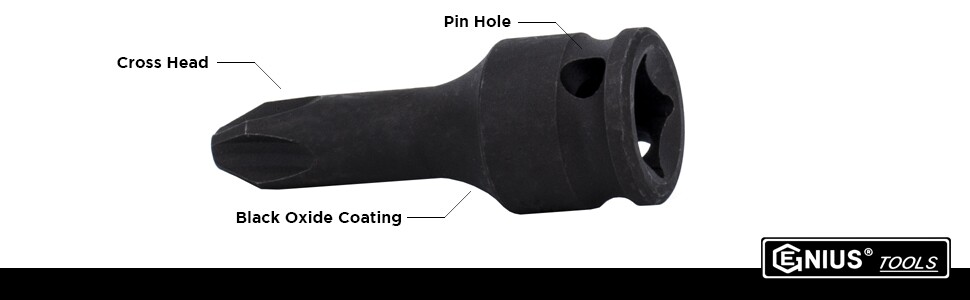 Genius Tools 3/8" Dr. PH.2 Philips Impact Bit Socket, 52mmL (CR-Mo) - 3452R02