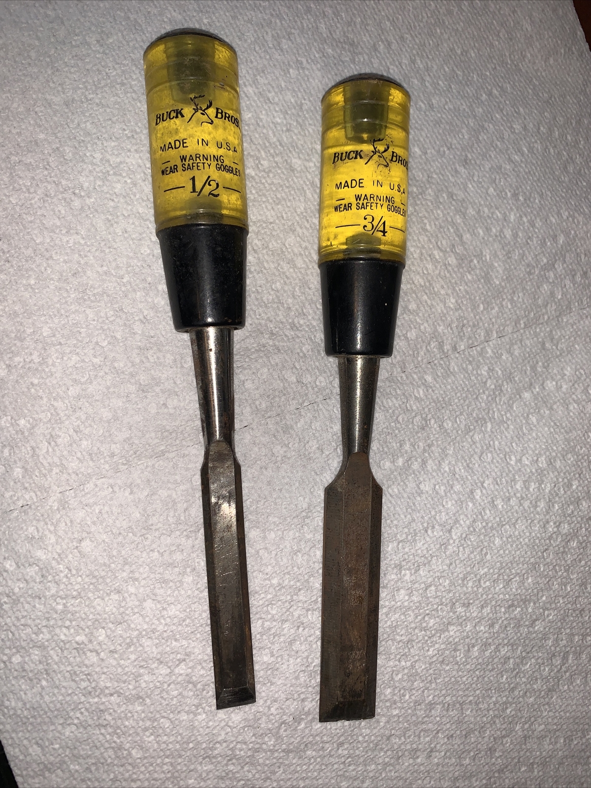 Vintage LOT OF 2 Buck Bros USA 1/2" & 3/4" Beveled Edge Wood Working Chisel