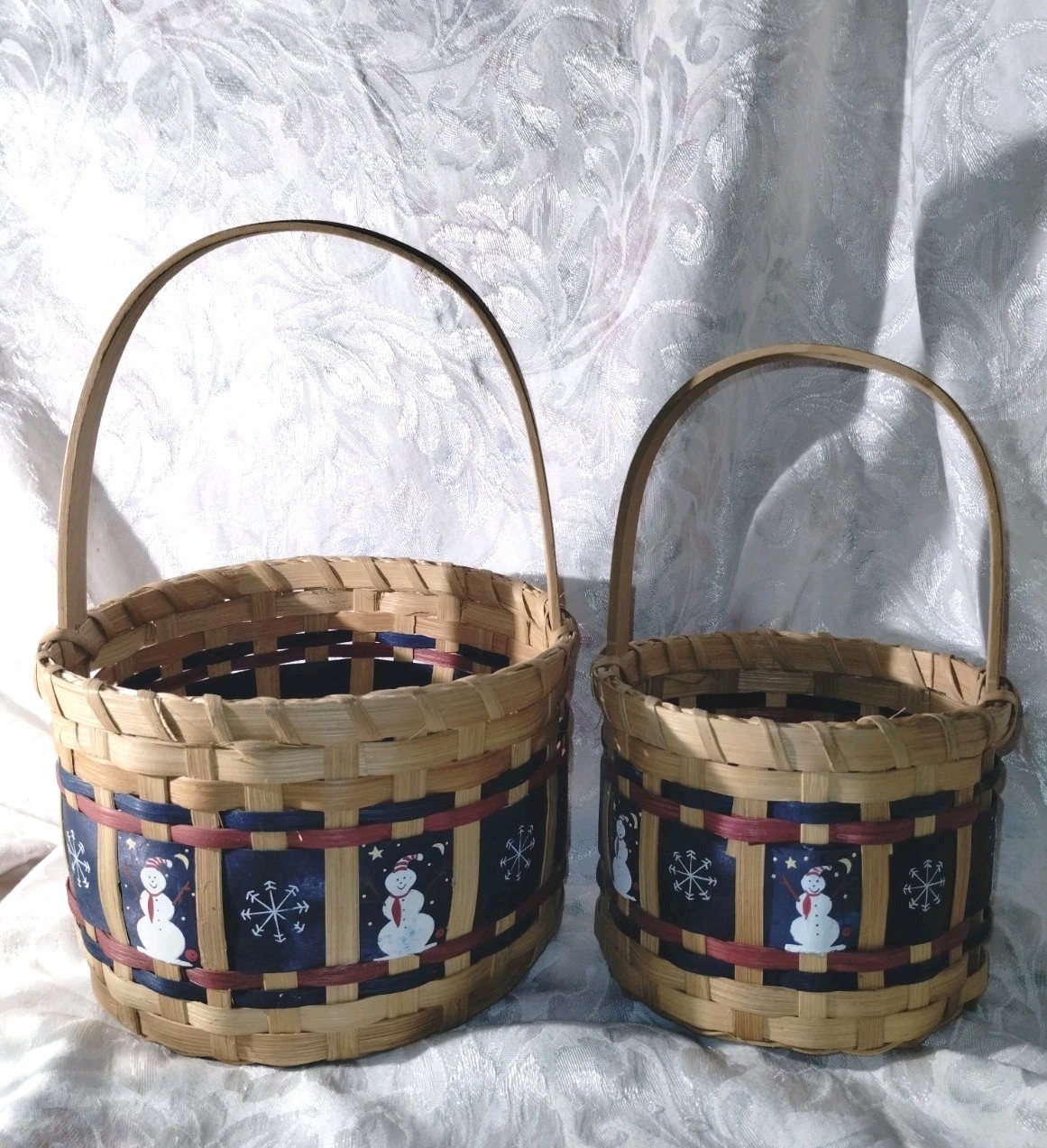 Hand Woven Round Christmas Baskets / Set Of Two
