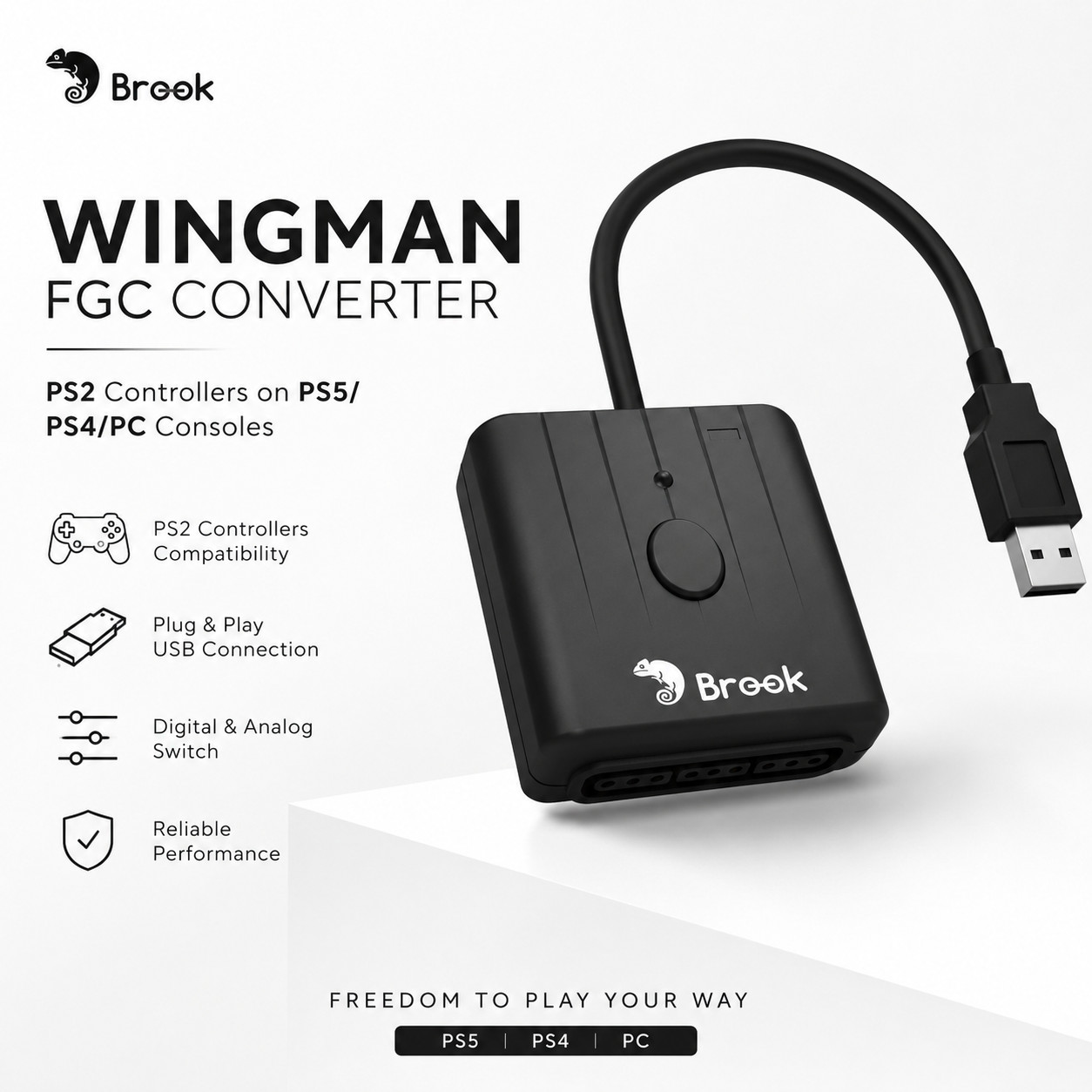 Brook Wingman FGC Retro Adapter PS1 PS2 Controllers on PS5 PS4 PC with Turbo NEW