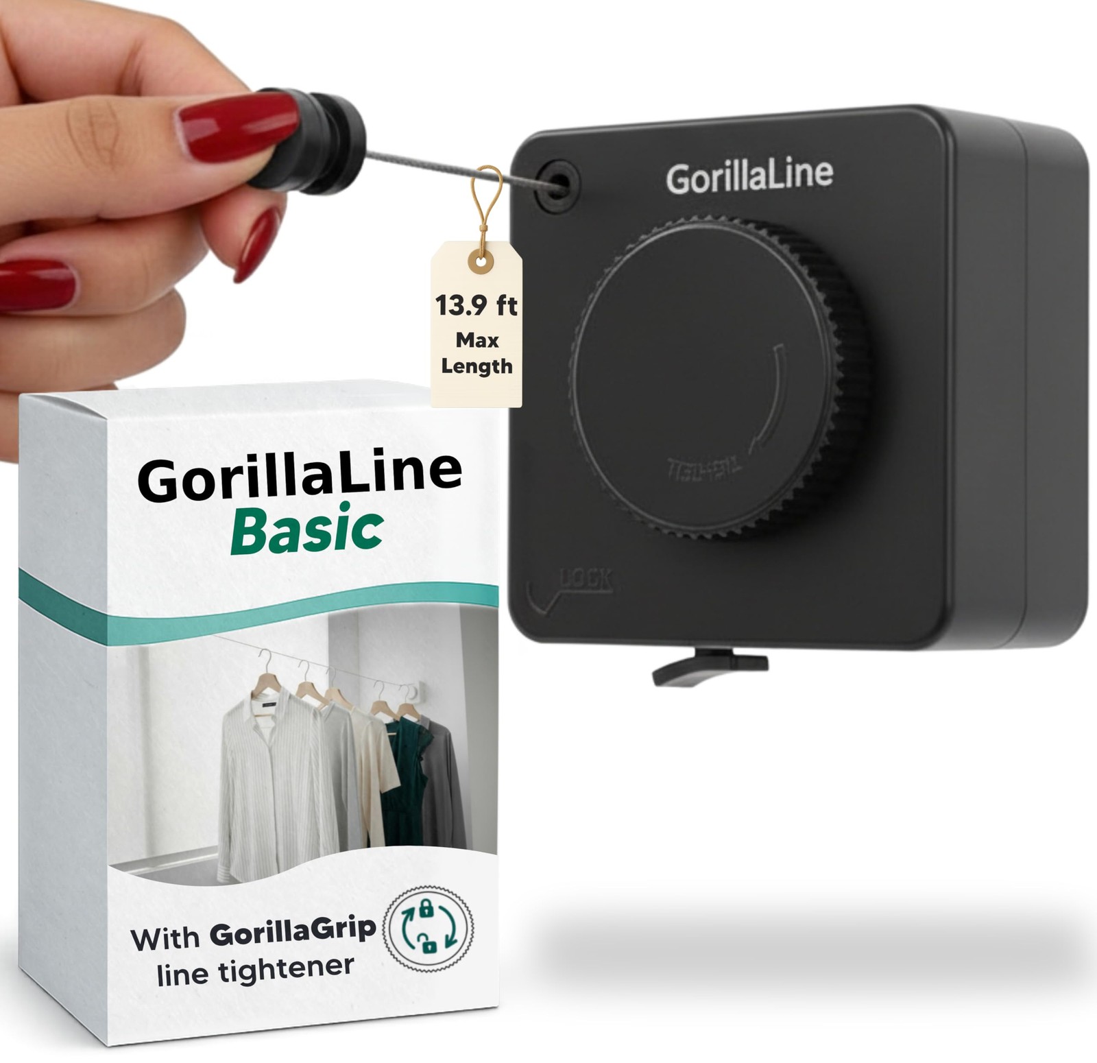 GorillaLine Basic - Retractable Clothesline Indoor Outdoor Clothes Line - Non-Sa