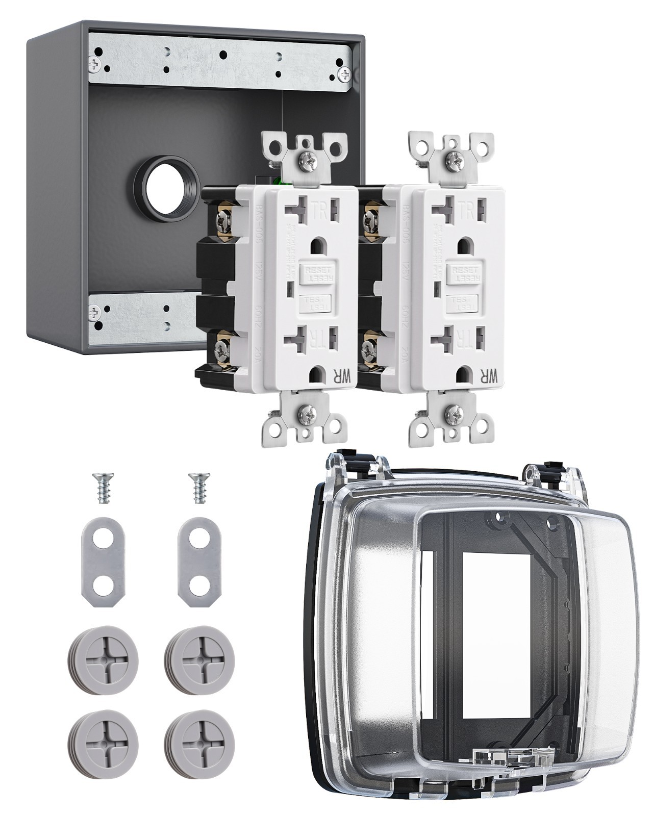 DEWENWILS 20A Outdoor GFCI Outlet Kit w/ WR/TR NEMA 3R Metal Box Weatherproof
