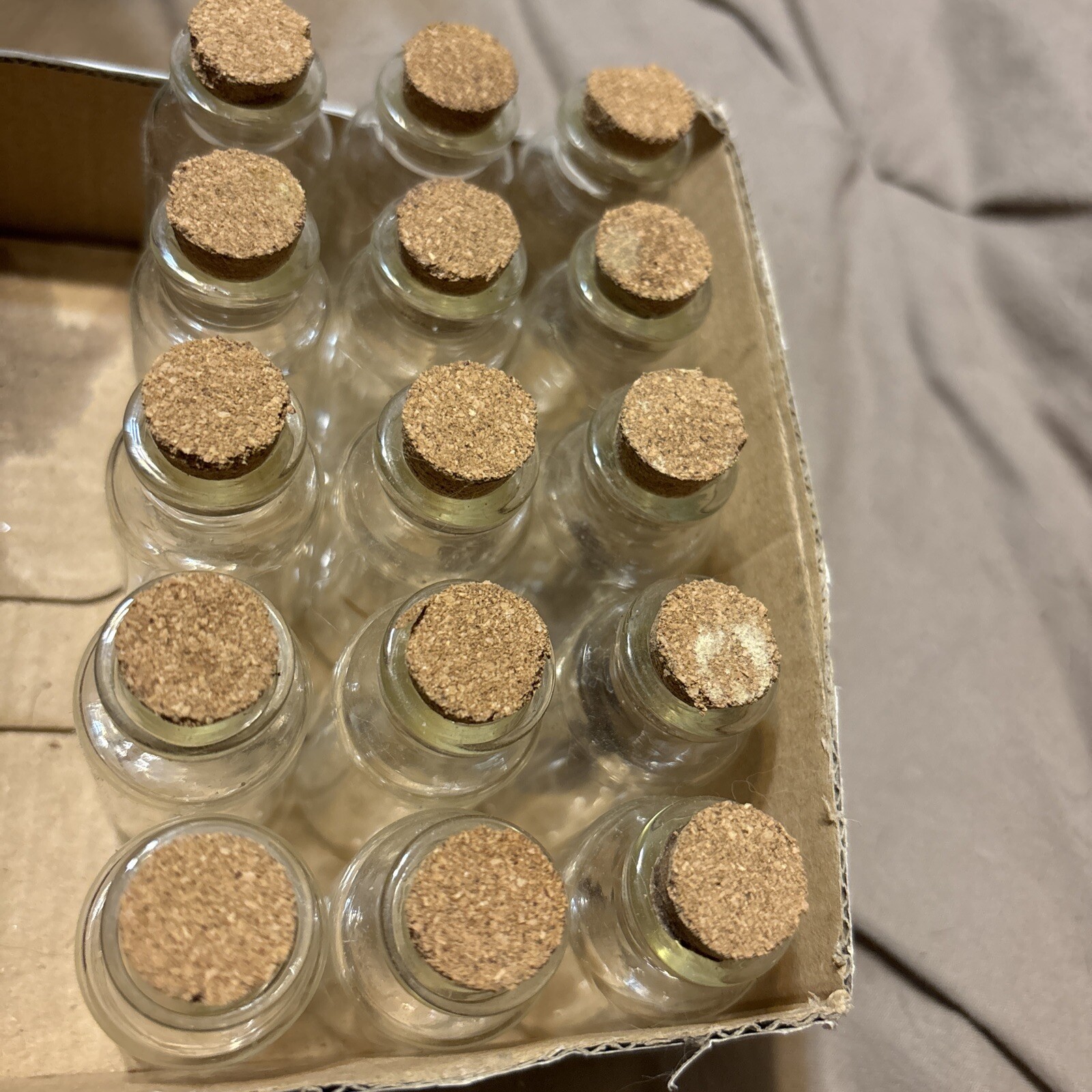 (15 Pk) Mini Glass Vials Bottles with Cork Stoppers 10mL(??)  2.25” Tall
