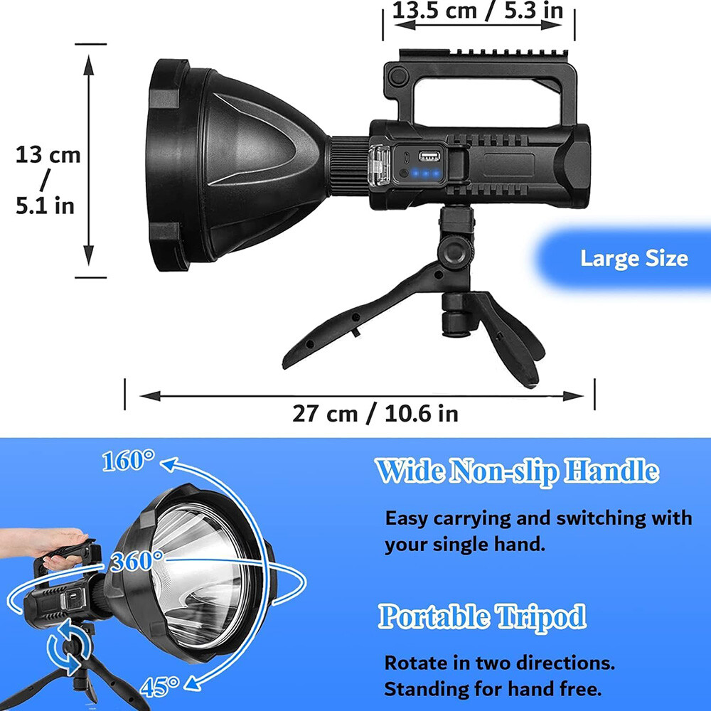 Rechargeable Spotlight 9000000 Lumens Handheld Hunting Flashlight Led Spot light