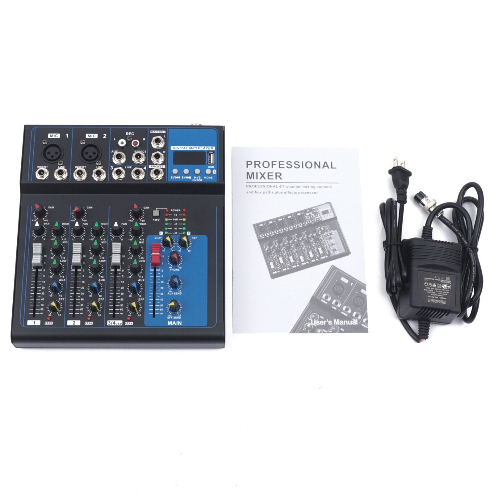 4 Channel Audio Mixer Portable Professional Bluetooth Digital DJ Console NEW