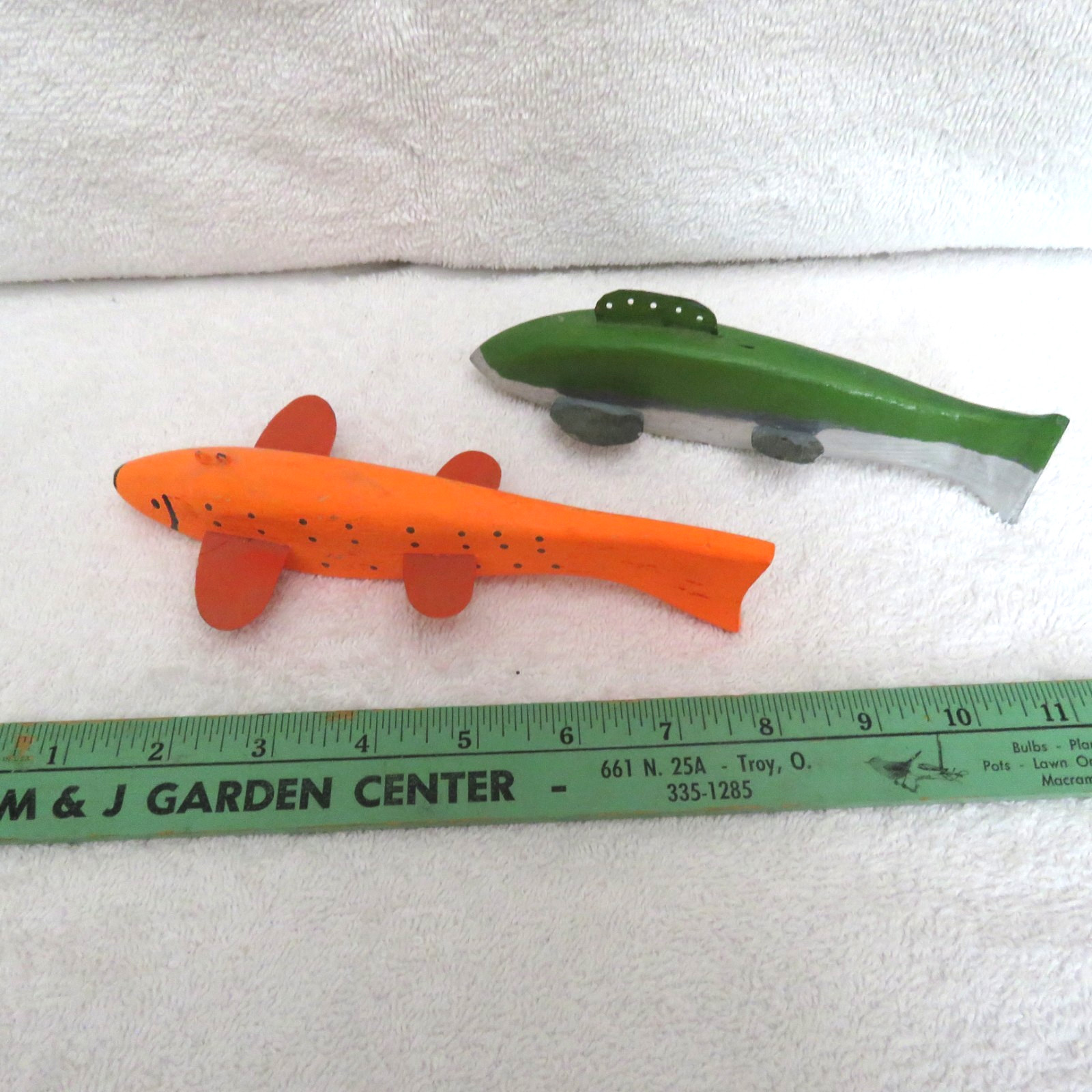 Lot of 2 Wood Hand Carved Ice Fishing Decoys Folk Art 7"