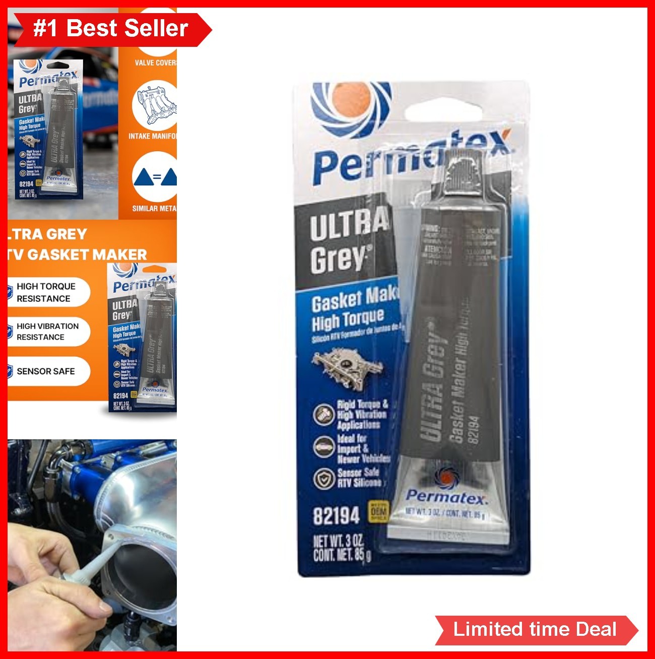 RTV Silicone Gasket Maker 3 oz Ultra Gray High Torque Vibration Resistant Valve
