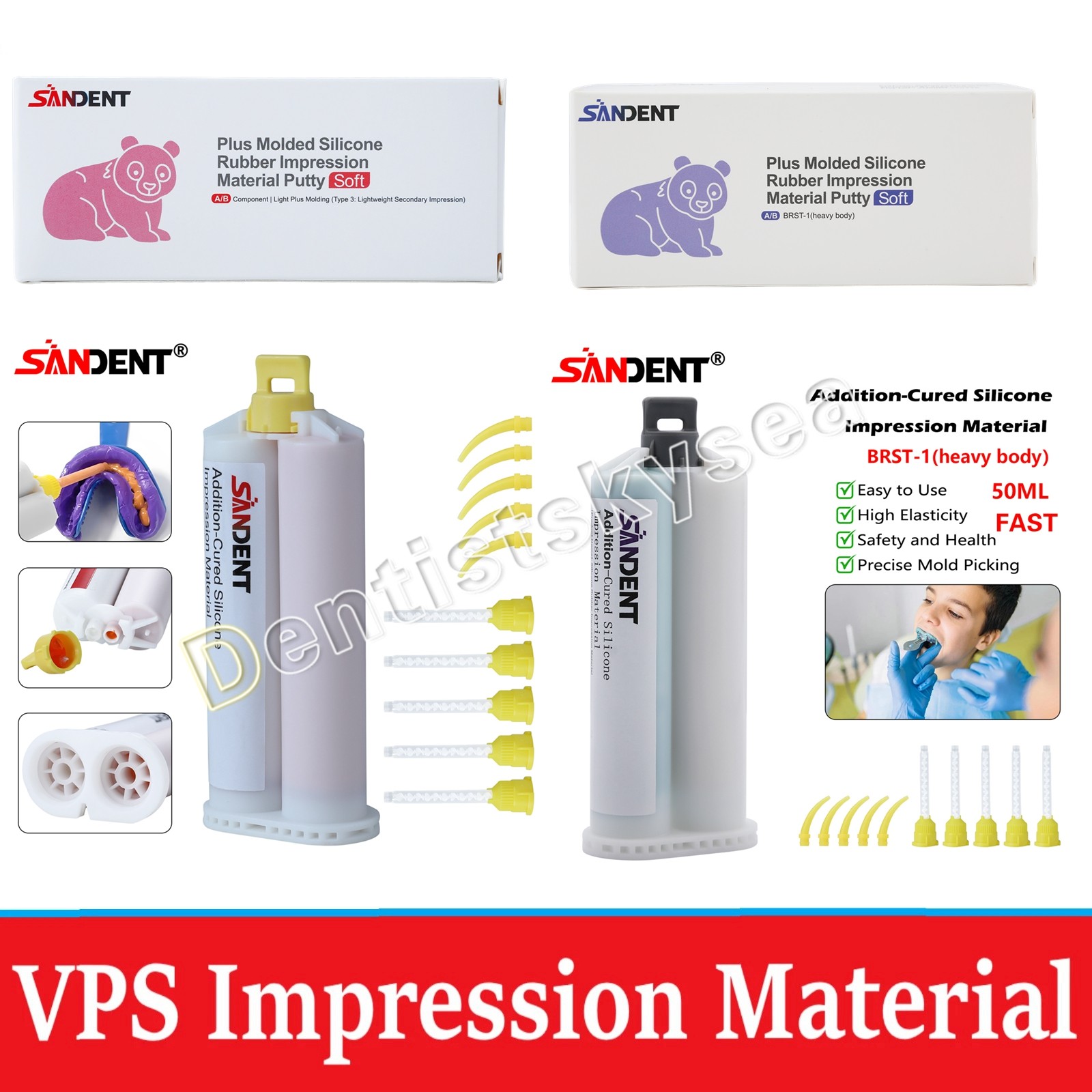 SANDENT Dental Impression Material Silicone Putty Heavy/Light Body Fast Set