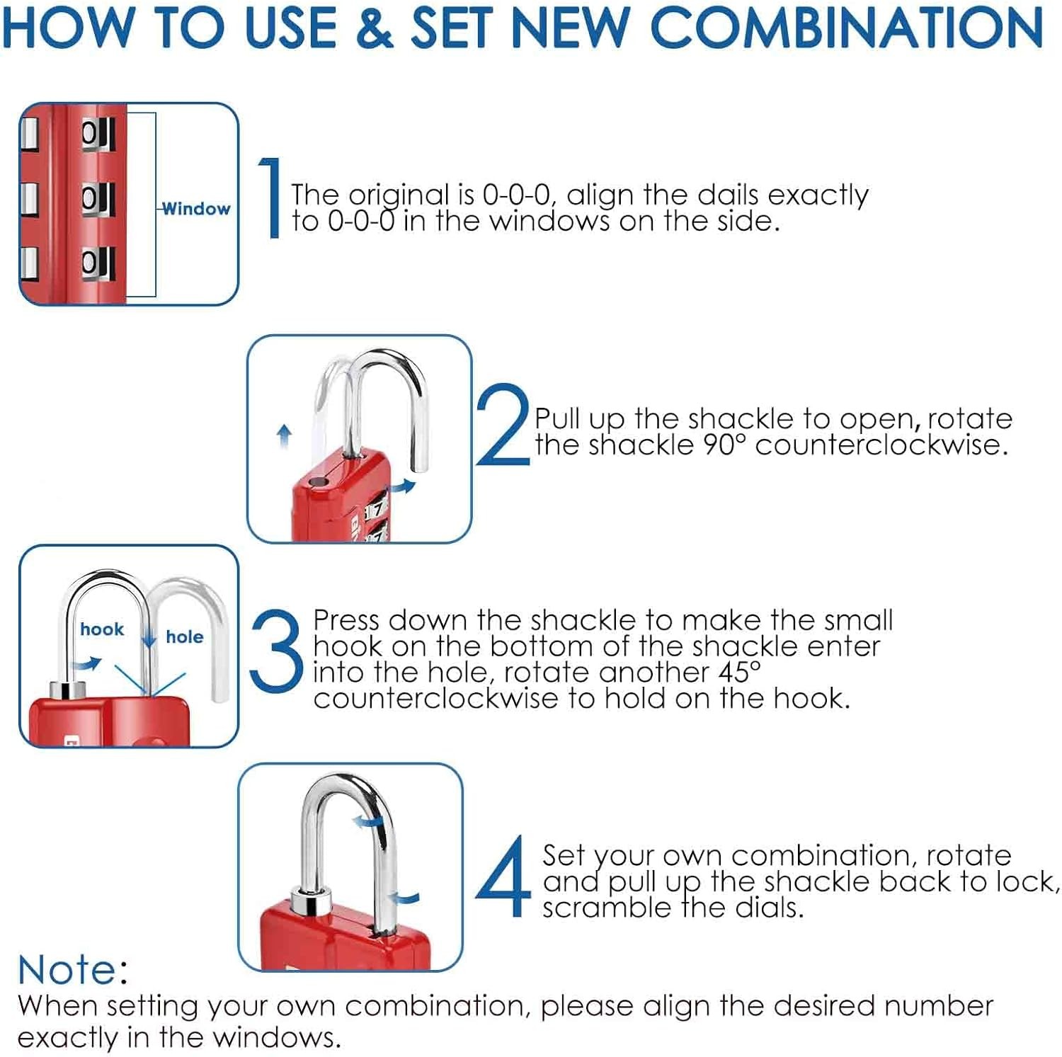 GIVERARE 4 Pack Combination Lock, 3-Digit Padlock Keyless, Small, Red