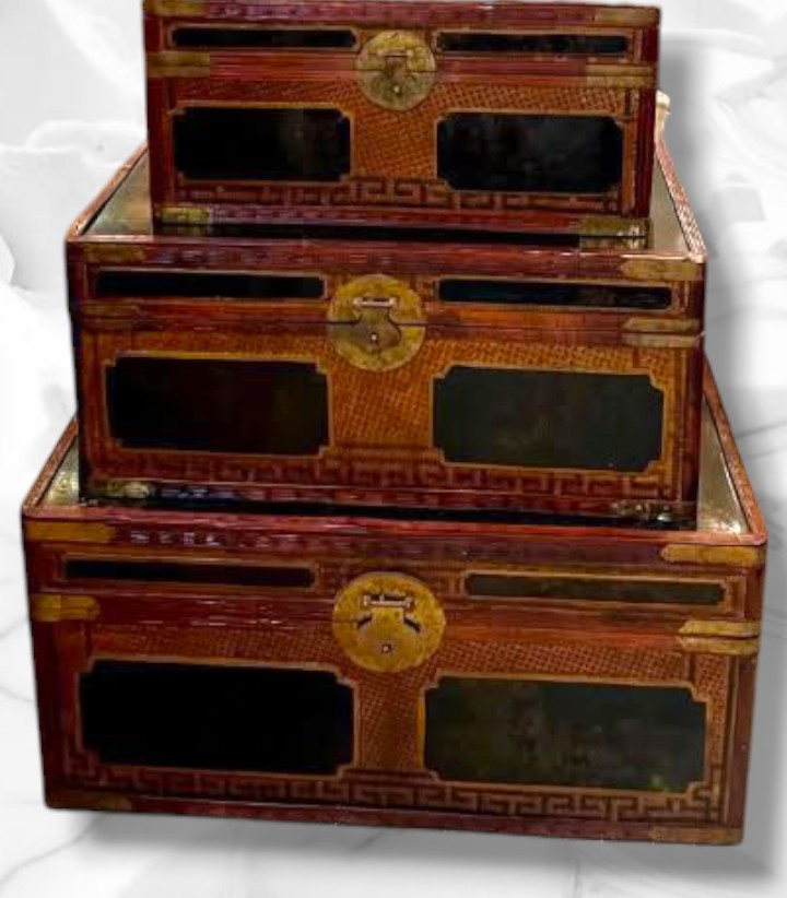 VTG "Maitland Smith" Chinoiserie Asian HandMade In China Trunks/Chests Set Of 3