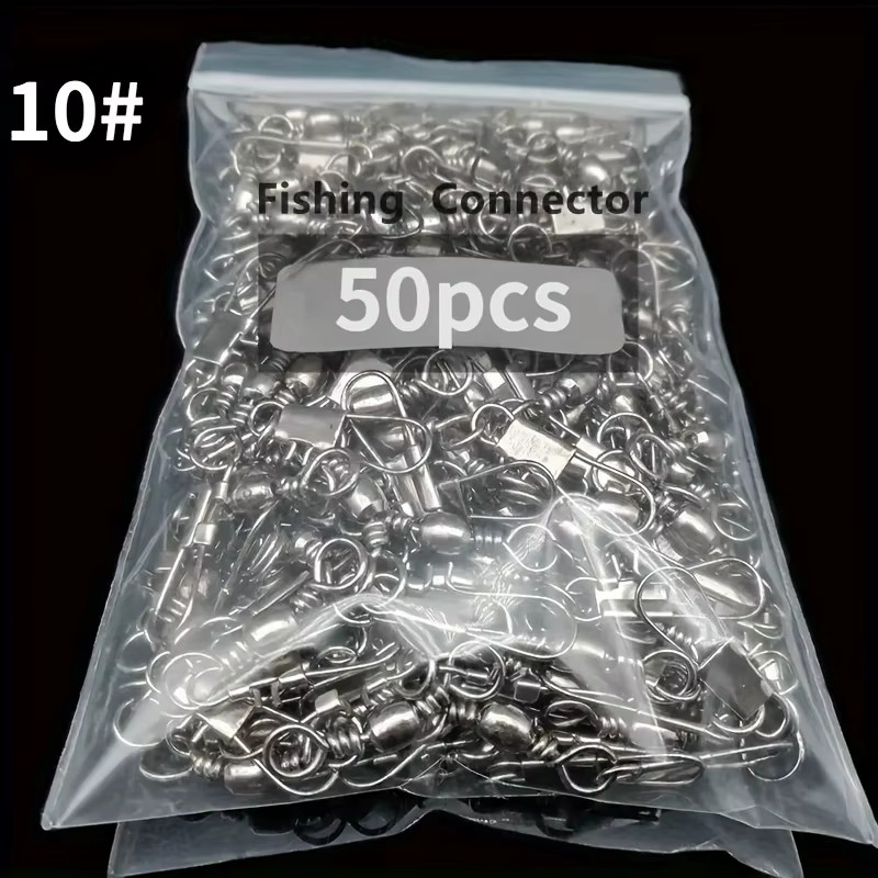 JSFUN 50Pcs Fishing Connector Swivels Interlock Pin Bearing Rolling Swivel Snap