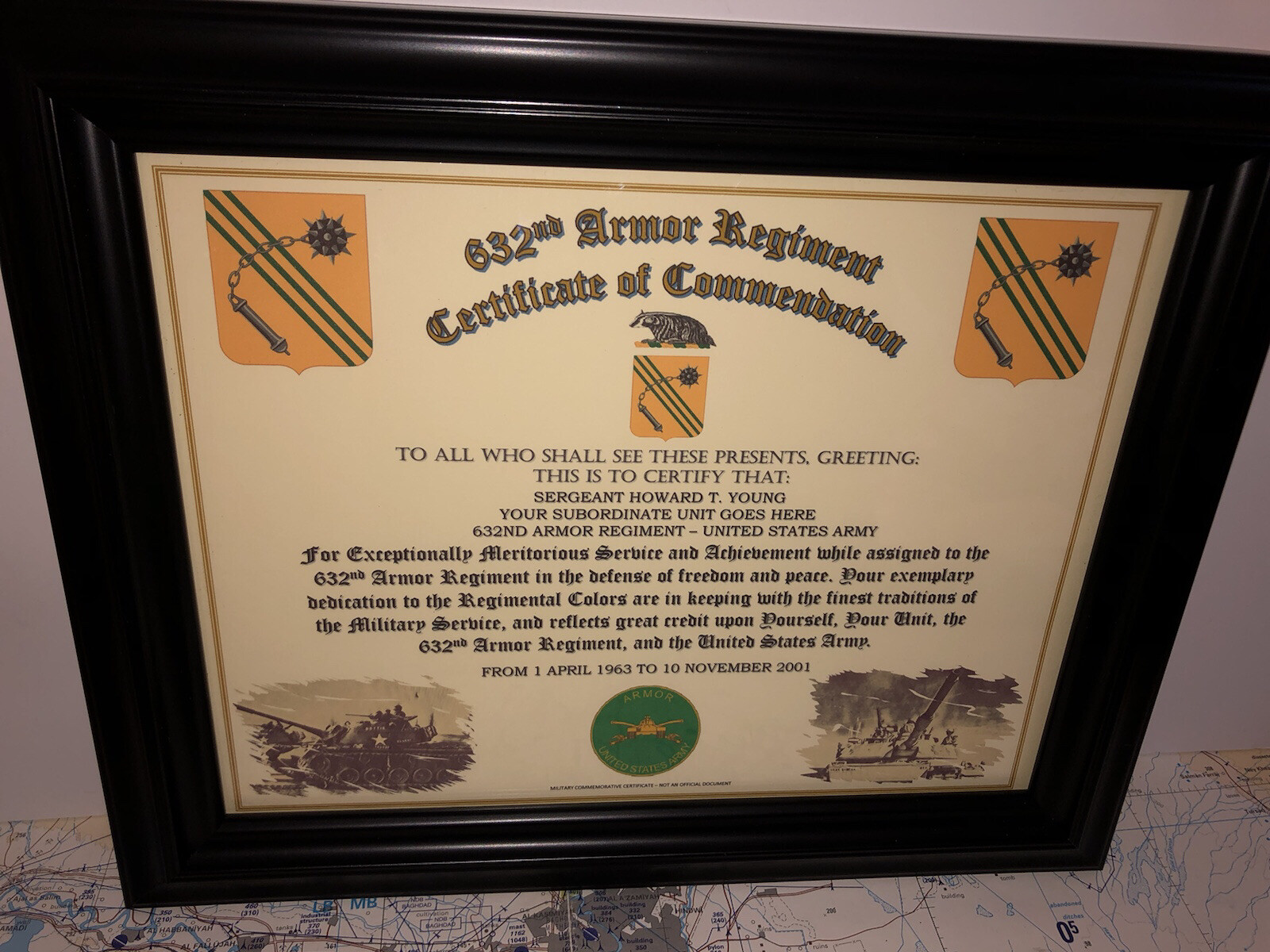 632ND ARMORED REGIMENT / COMMEMORATIVE - CERTIFICATE OF COMMENDATION