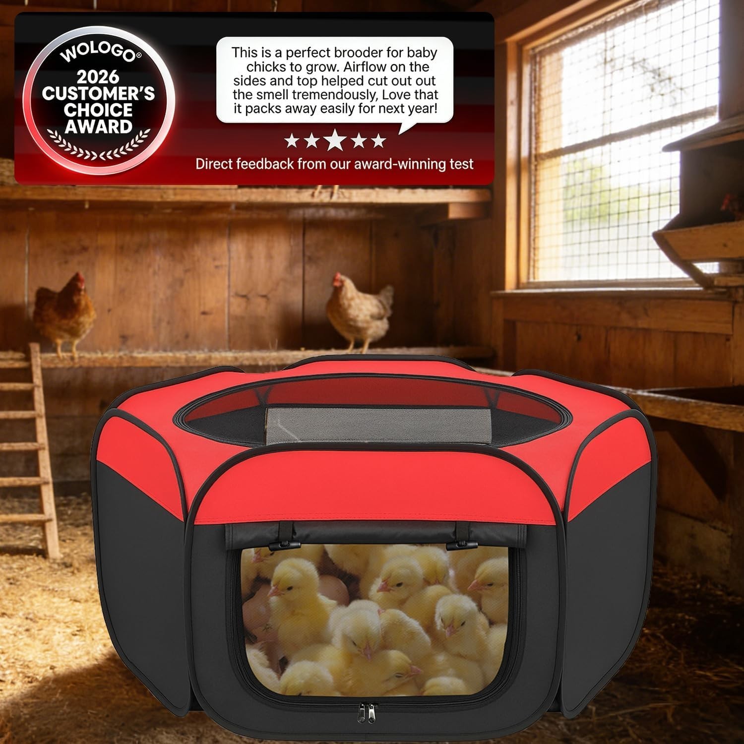 Pop Up Chicken Brooder Box - Large Collapsible Chick Starter Kit & Brooder Pen
