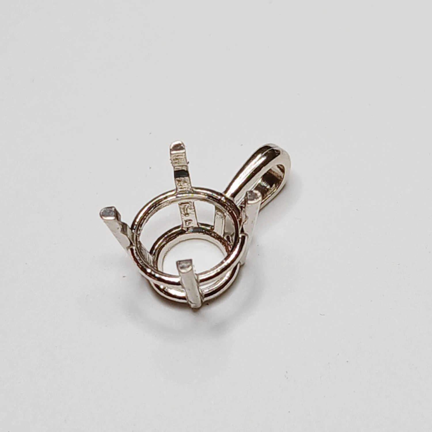 Pendant Setting Round Cut Solid Sterling Silver Pre-Notched 4 Prong Single Bail