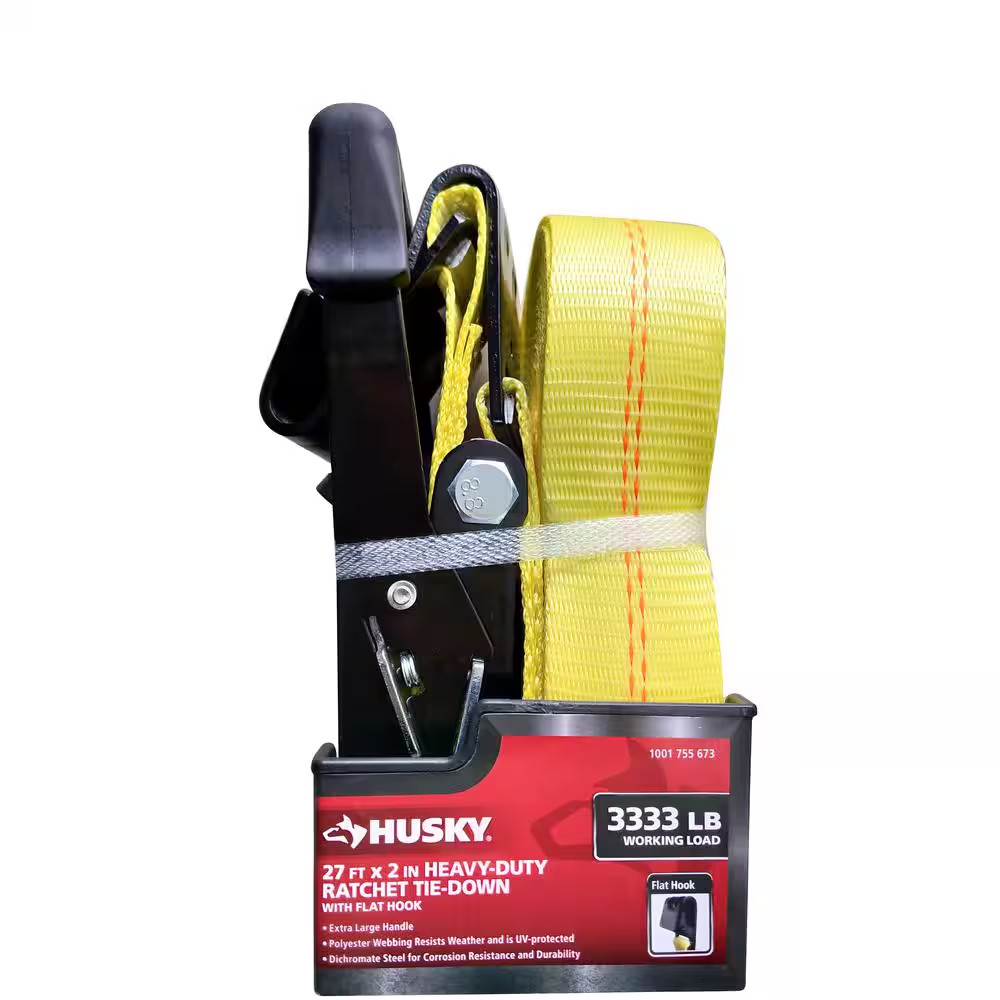 2 In. X 27 Ft. Heavy-Duty Ratchet Tie-Down Strap with Flat Hooks