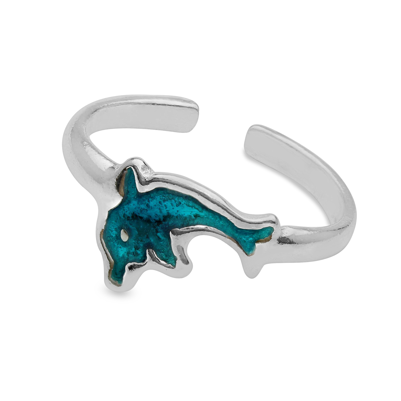 Dolphin Toe Ring in 925 Sterling Silver Aquatic Blue Toering Beach Jewelry