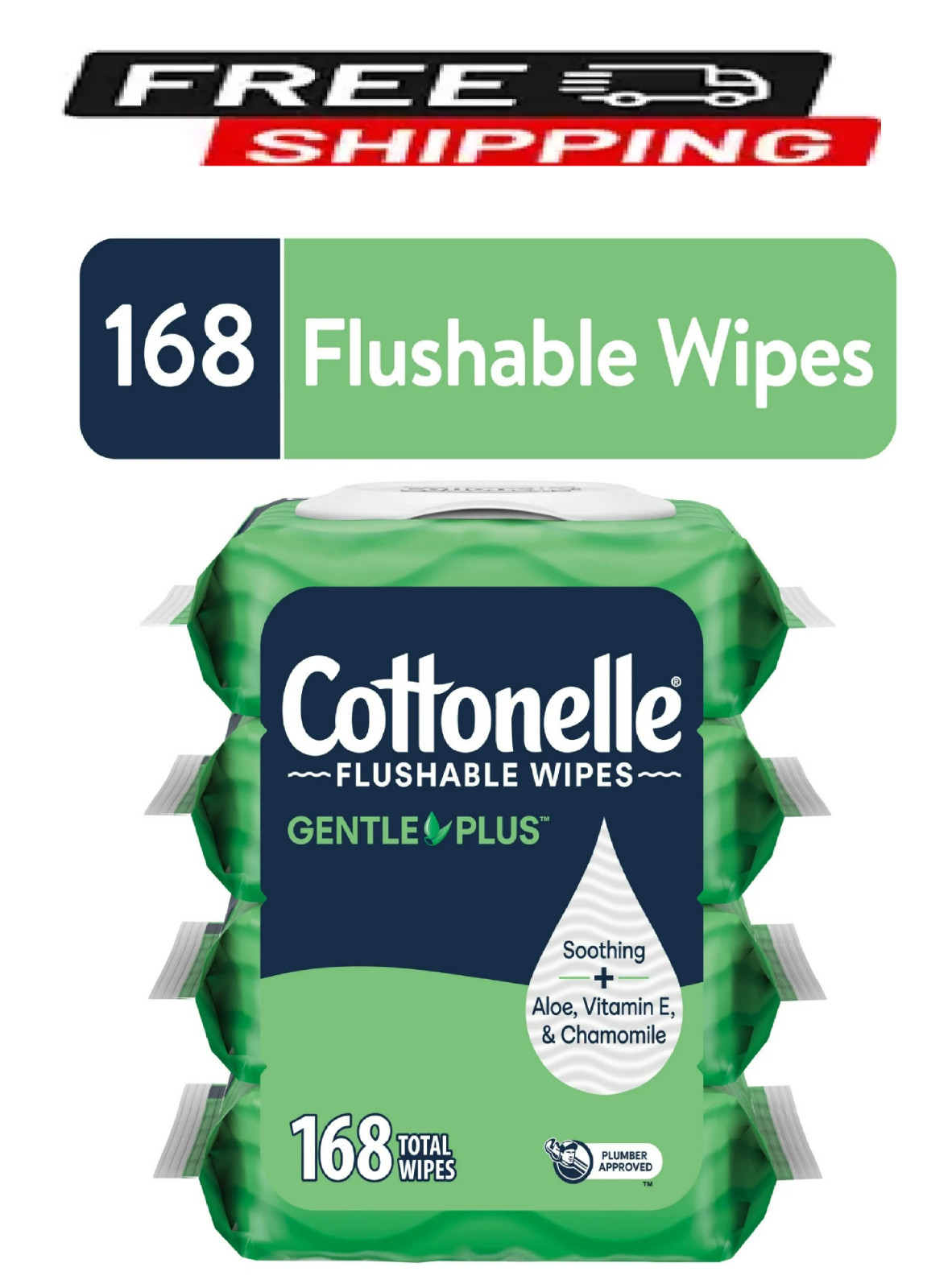 Cottonelle Gentle Plus Flushable Wet Wipes, 4 Flip-Top Packs
