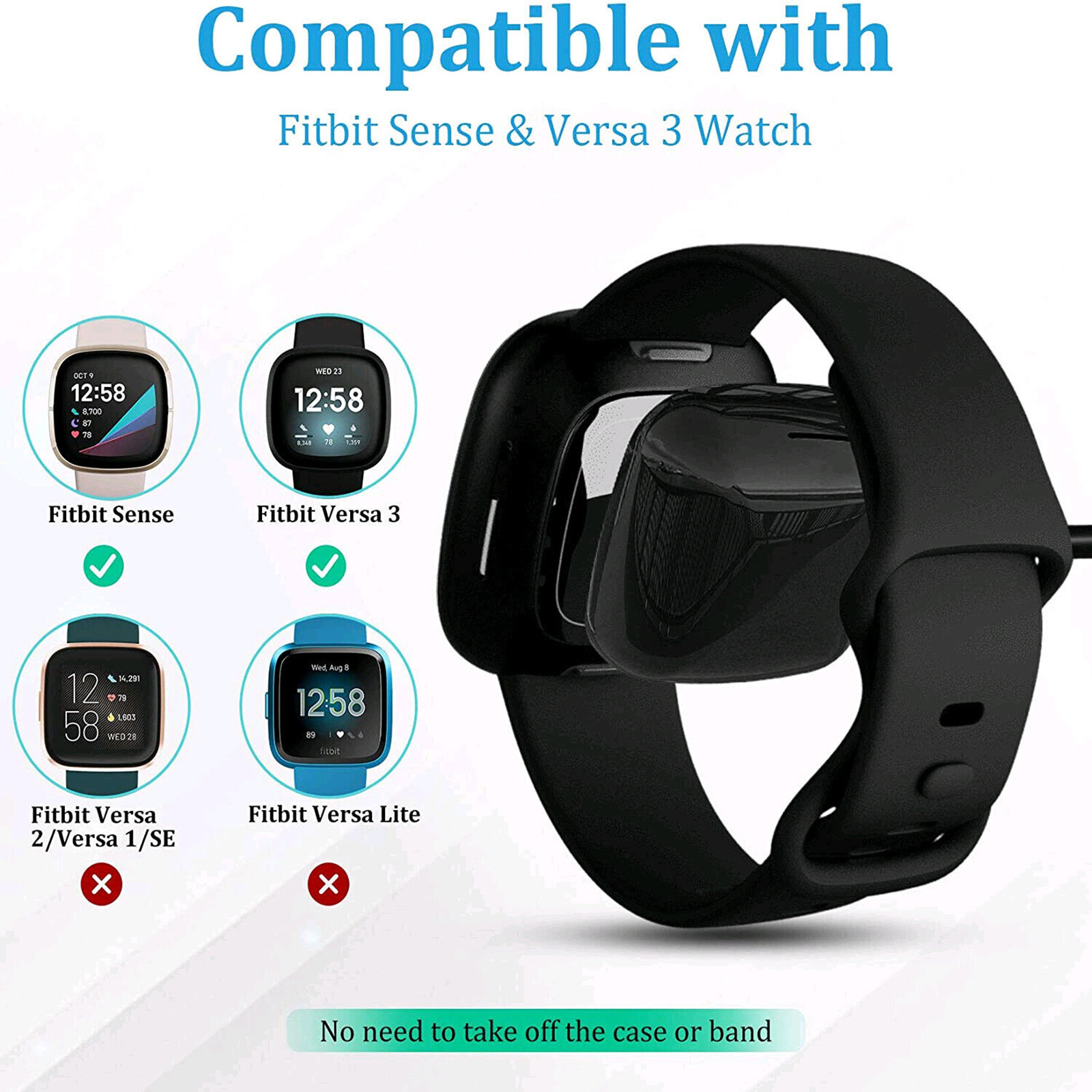 Wireless Charger For Fitbit Sense & Versa 3 Watch USB Fast Charging Dock Cable