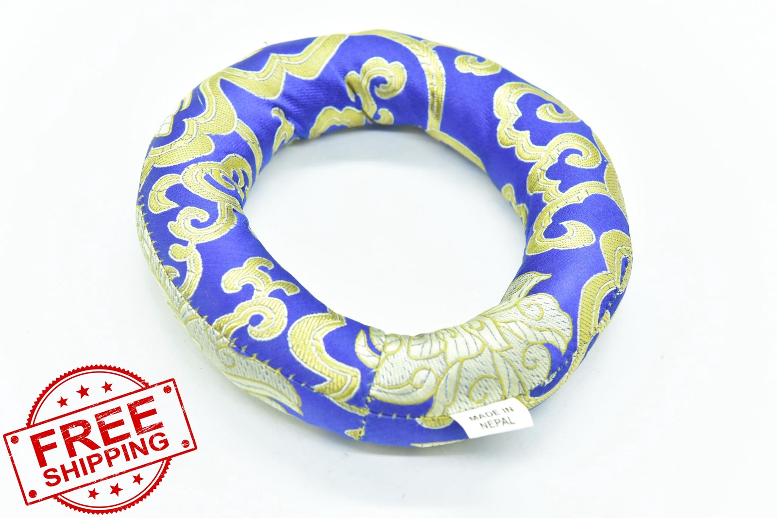 Blue Silk Brocade Ring Cushion Pillow for Singing Bowl