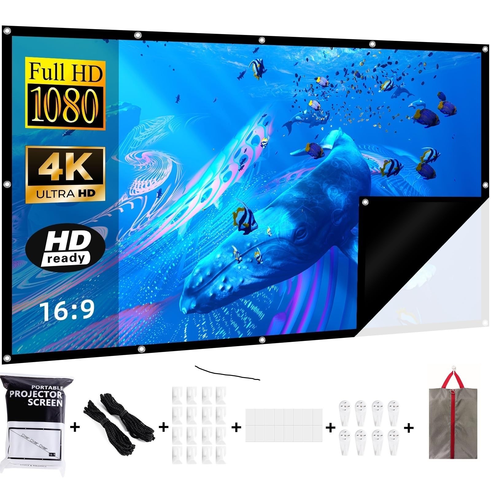 VerCorkin 120 INCH Black Backing Projection Screen, 16:9, Portable, Indoor Ou...