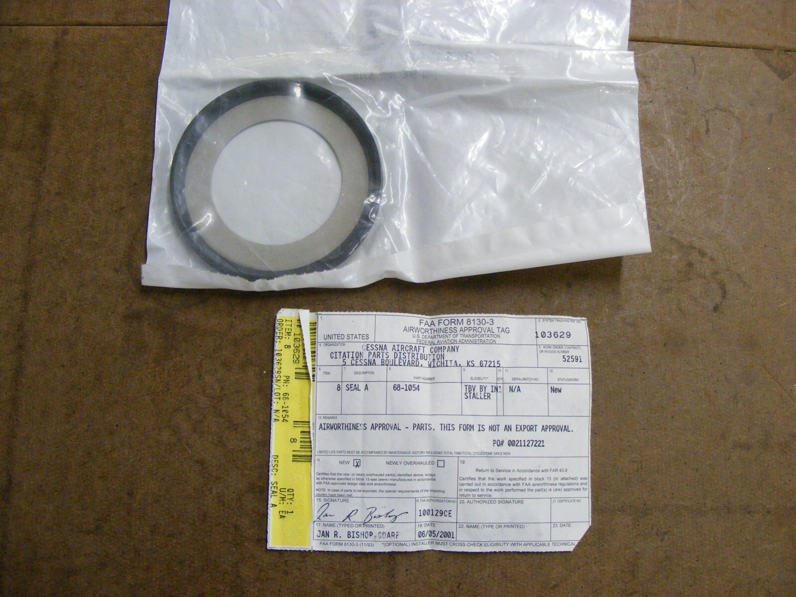 Cessna 68-1054 Seal with Certification Aircraft Airplane (a73)