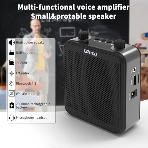 30W Portable Voice Amplifier with Wireless Microphone Headset, Standard Black