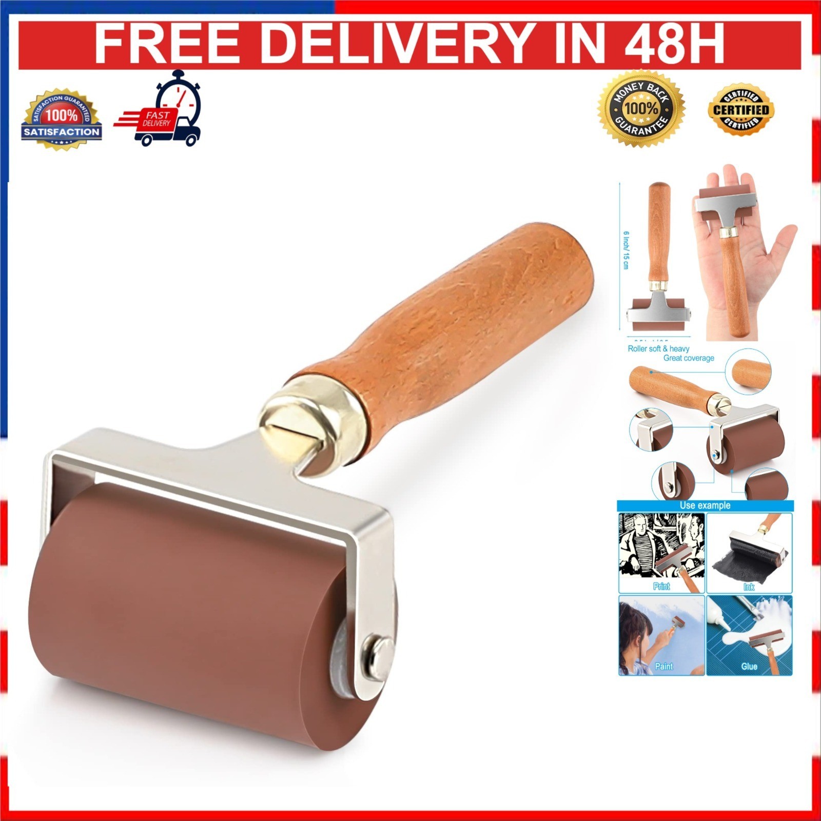 Soft Rubber Roller 2.5" Brayer for Stamping, Printing & Ink Tools