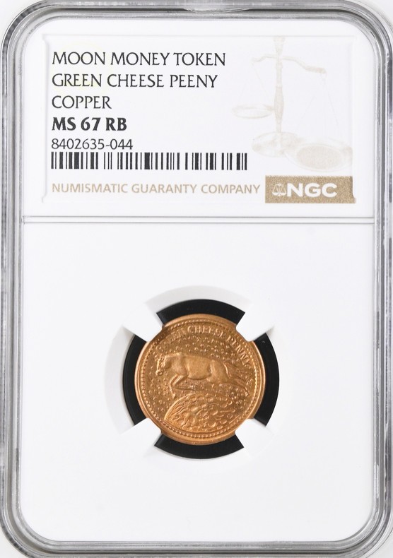 (1969) "Green Cheese Penny" Moon Money Variety Token - MS67 RB NGC - Apollo 11