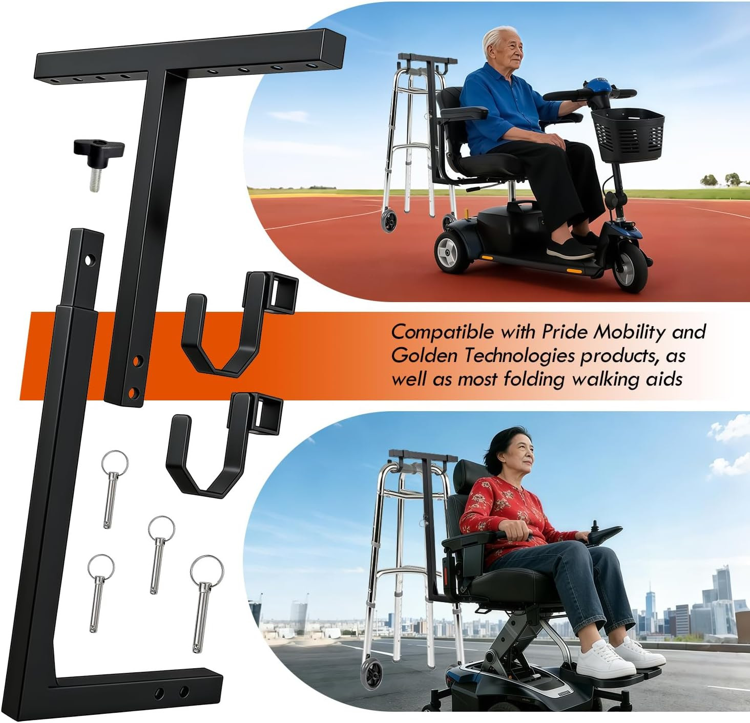Universal Walker Holder for Mobility Scooters, Compatible with Pride Mobility &