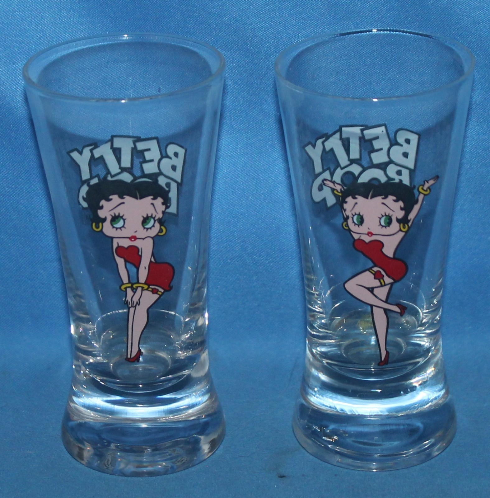 Vintage Set of 2 Betty Boop Tall Shot Glasses 4”