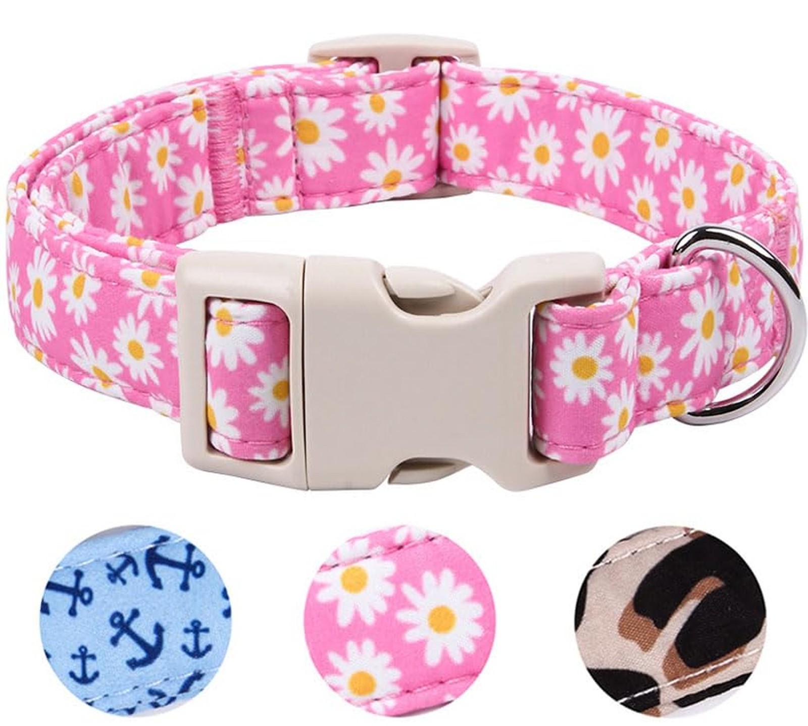 Pink Daisy Dog Collars for Large Dogs, Durable Adjustable Cute Dog Collar for...