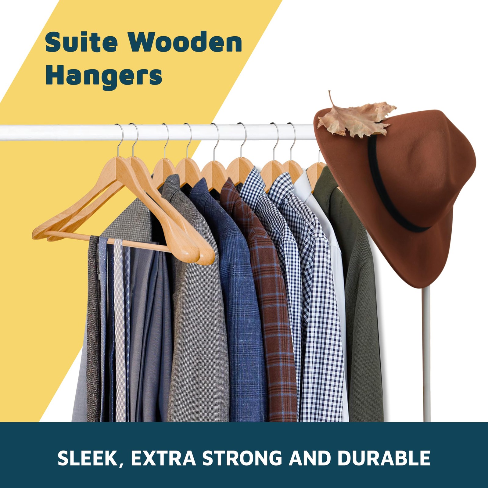 Solid Wooden Hanger Set - 10 Pieces Non-Slip Versatile Closet Space-Saving Ha...
