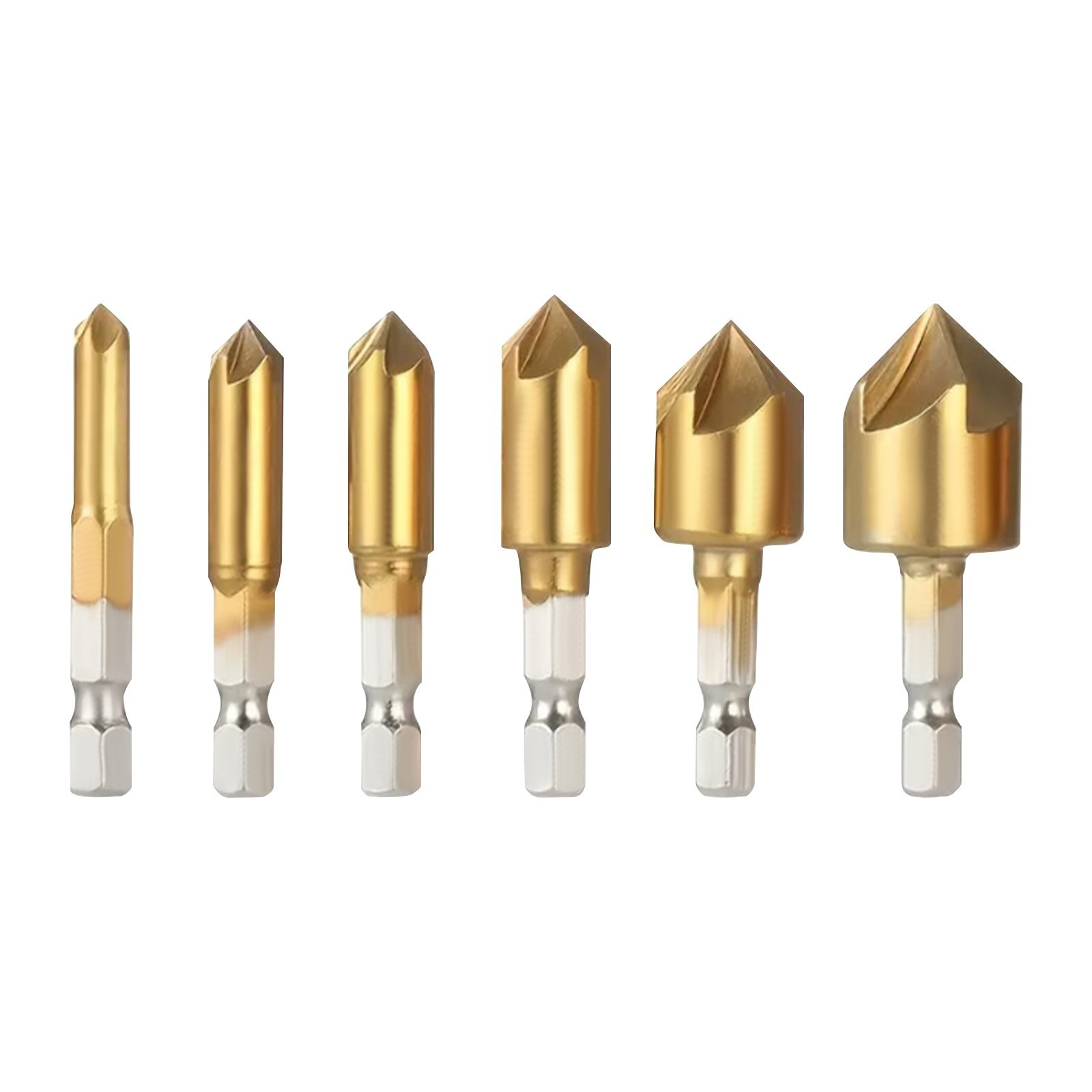 6pc Countersink Drill Bit Set - Five-Flute Countersink Bits for Wood,Soft Metal