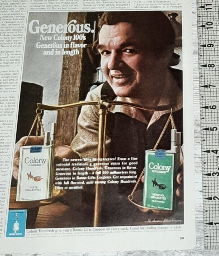 1967 Colony Vintage Print Ad Cigarettes Tobacco Menthol Man Scales American