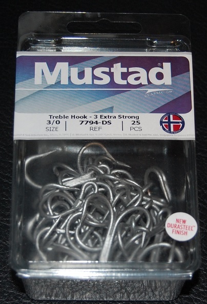 25 Pack Mustad 7794-DS Size 3/0 Durasteel Saltwater 3X Treble Hooks 7794DS-30