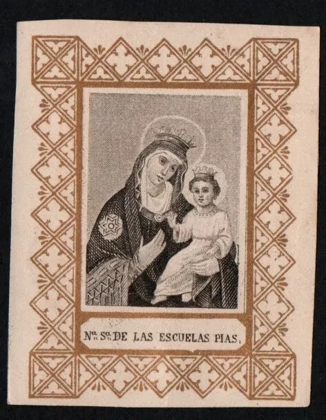 Holy card antique grabado of Virgin de las E. Pias image pieuse santino estampa
