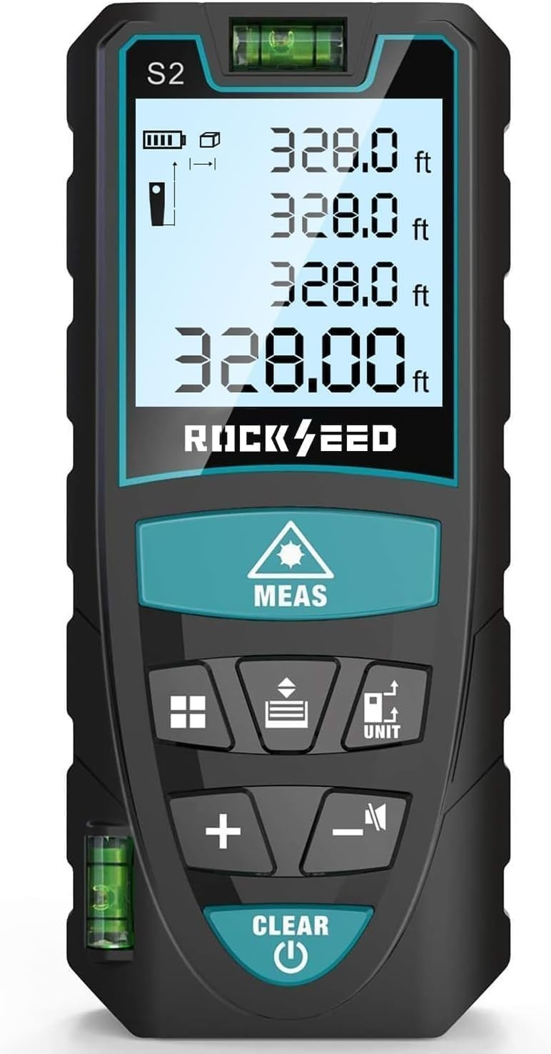 Portable Laser Measure 328' LCD Digital Laser Distance Meter w 2 Bubble Levels