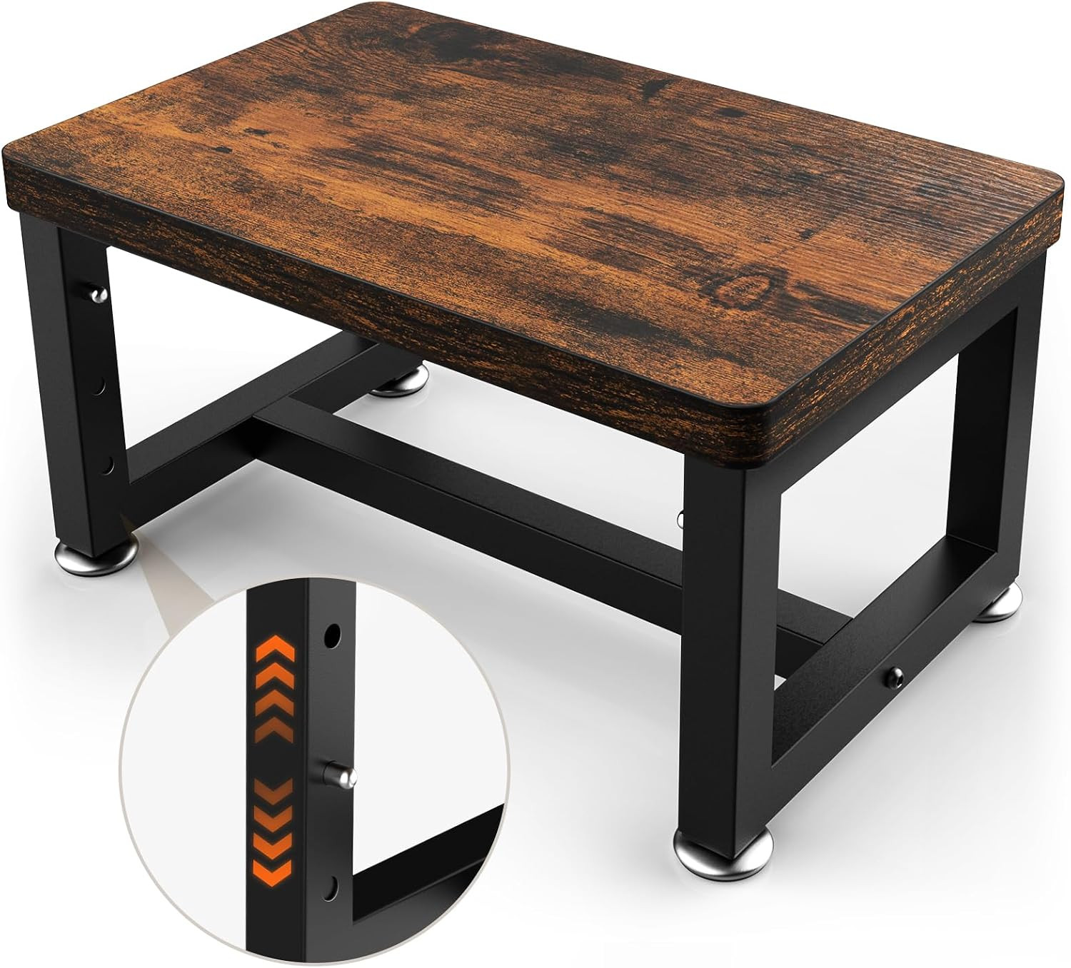 Step Stool, Height-Adjustable Wooden Step Ladder Metal Foot Stool Small Kitchen