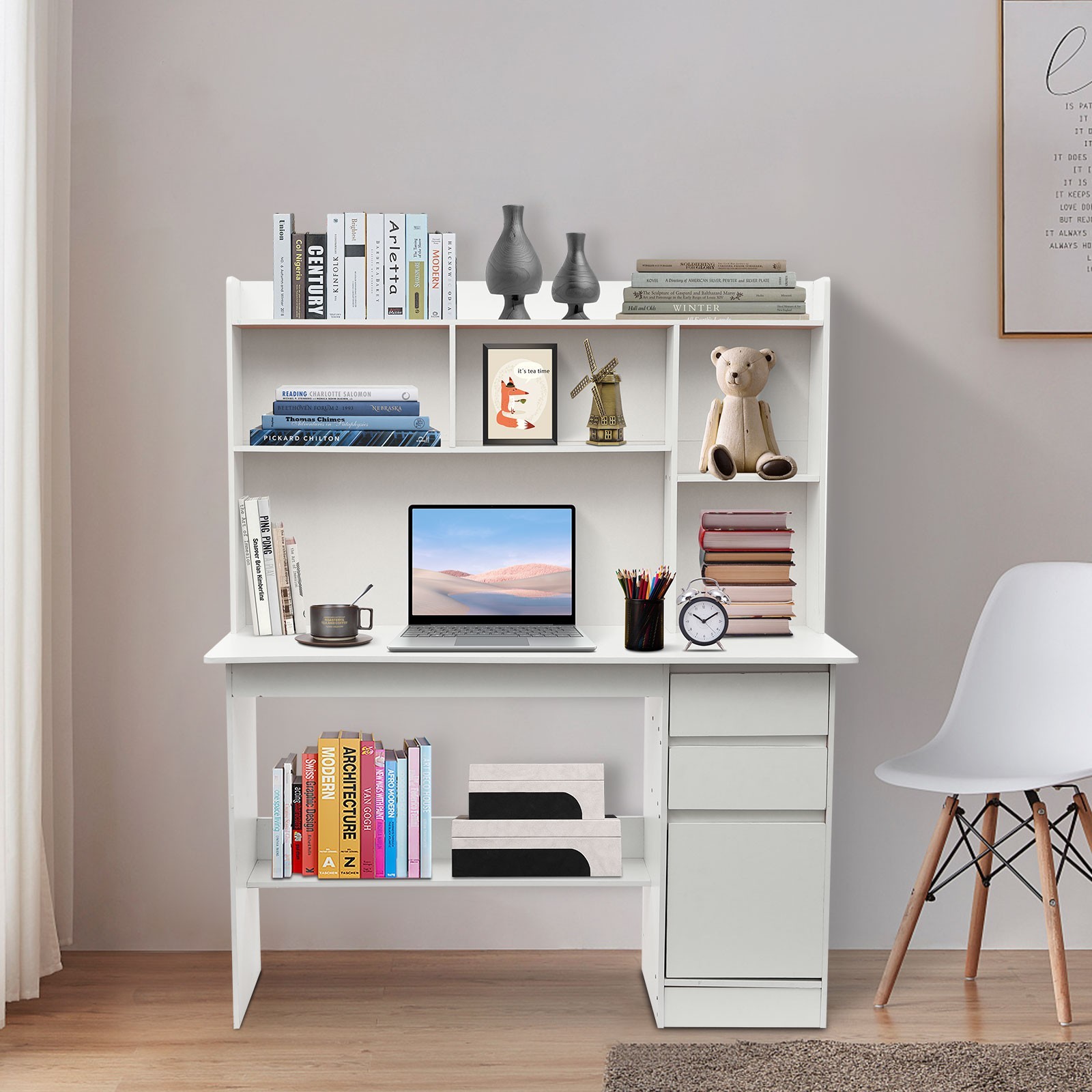 Computer Desk with Bookshelf, 2 Drawers & Cabinet Home Office Workstation 47.2in