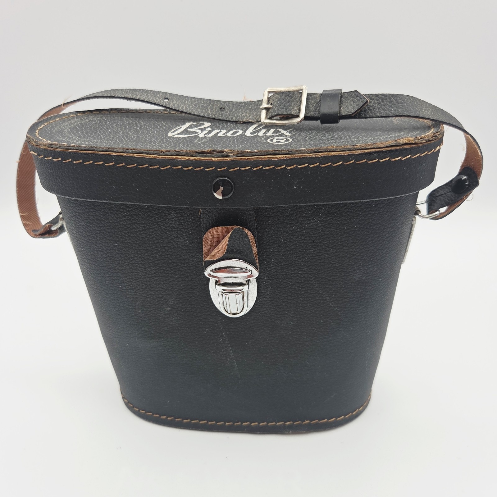 Vintage Binolux Binocular Case Japan Black Leather w/ Strap Red Interior