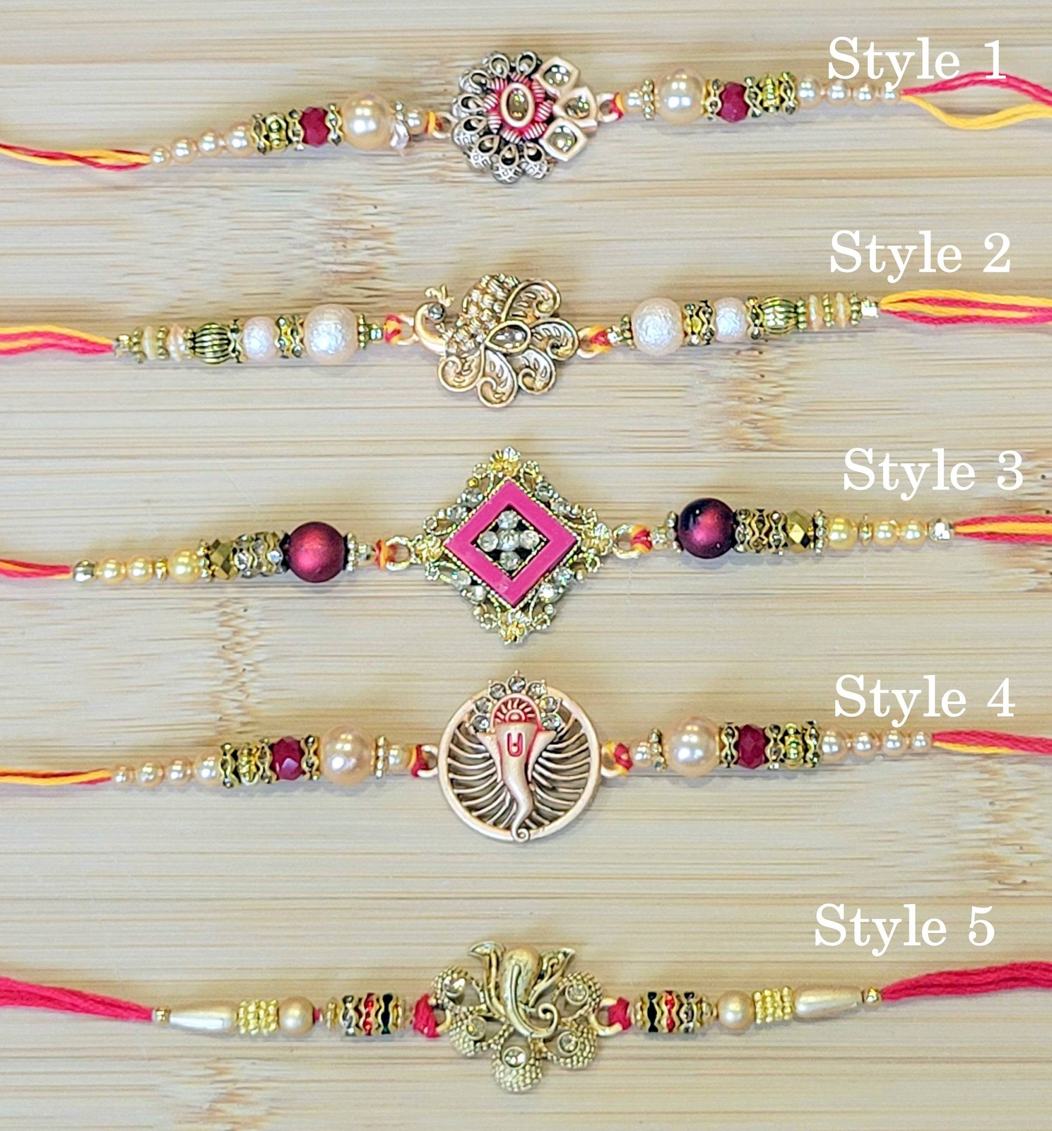 Designer Antique Stone Rakhi for Brothers with Roli, Rice, Meena Rakhi,Beads